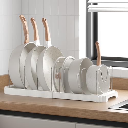 Pfannenhalter für Schublade, Topfdeckelhalter, Erweiterbarer Topfdeckelhalter mit 7 Verstellbaren Teiler, Topfdeckel Aufbewahrung, Deckelhalter Schublade für Topfdeckel, Topfdeckel Organizer, Weiß von KAWAAN