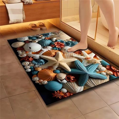 KAWABOSS badematte rutschfest,badematte Stein schnelltrocknend,kieselgur badematte,super saugfähig badematten badteppiche waschbar,3D Marine Muschel Muster Badezimmer Matte for dusche von KAWABOSS