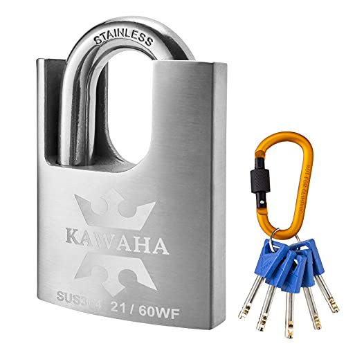 KAWAHA 21/60KD-5K Hochsicherheits-Vorhängeschloss aus Edelstahl mit Schlüssel für den Innen- und Außenbereich (SUS304 Edelstahl, robust, rostfrei) (60 mm), verschiedene Schlüssel – 5 Schlüssel von KAWAHA
