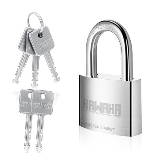 KAWAHA 41/40KD-5SK Hochsicherheits-Vorhängeschloss aus Edelstahl mit Schlüssel für den Innen- und Außenbereich (robust, rostfrei) (40 mm, unterschiedlich schließend, 5 Edelstahlschlüssel) von KAWAHA