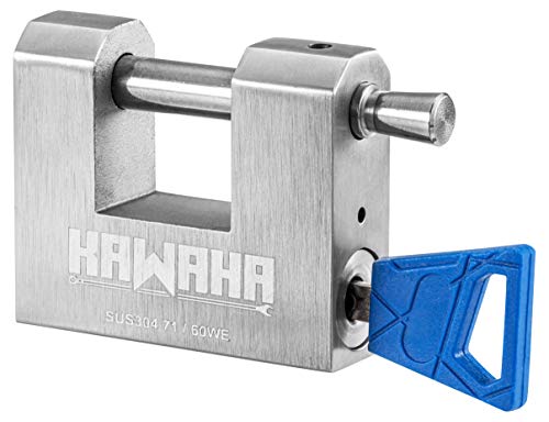 KAWAHA 71/60KD-3K Stainless Steel D-Shaped Padlock with Key for Garage Door, Containers, Shed, Locker and Warehouse (2-3/4 inch, Keyed Different - 3 Keys) von KAWAHA