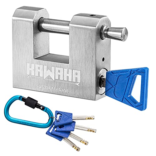 KAWAHA 71/60KD-5K Stainless Steel D-Shaped Padlock with Key for Garage Door, Containers, Shed, Locker and Warehouse (2-3/4 inch, Keyed Different - 5 Keys) von KAWAHA