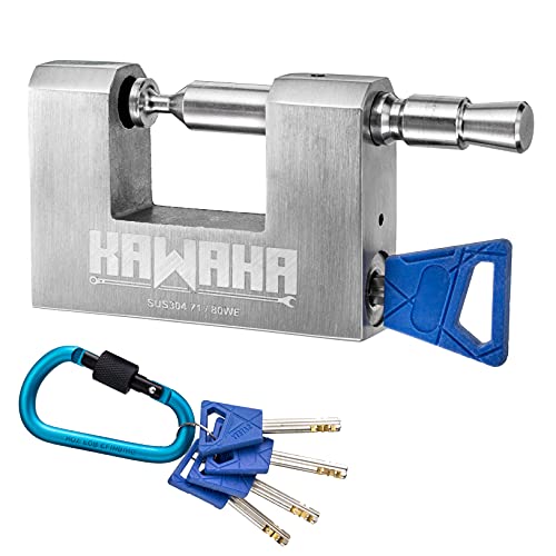 KAWAHA 71/80KD-5K Stainless Steel D-Shaped Padlock with Key for Garage Door, Containers, Shed, Locker and Warehouse (3-1/8 inch, Keyed Different - 5 Keys) von KAWAHA