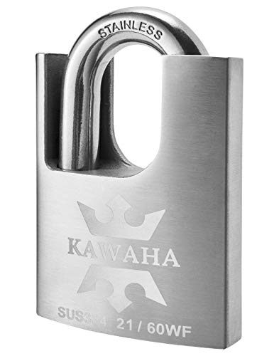 KAWAHA 21/60KD-3K Hochsicherheits-Vorhängeschloss aus Edelstahl mit Schlüssel für den Innen- und Außenbereich (SUS304 Edelstahl, robust, rostfrei) (60 mm), verschiedene Schlüssel – 3 Schlüssel) von KAWAHA