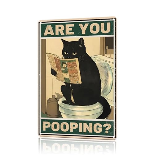 KAWAHONE 1 x Vintage-Badezimmerschild mit schwarzer Katze: "Are You Pooping?", lustiges Badezimmer-Dekor-Schild, eine schwarze Katze, die Zeitungen liest, die direkt an die Wand gehängt werden kann KAWAHONE 1 x Vintage-Badezimmerschild mit schwarzer Katze: "Are You Pooping?", lustiges Badezimmer-Dekor-Schild, eine schwarze Katze, die Zeitungen liest, die direkt an die Wand gehängt werden kann von KAWAHONE