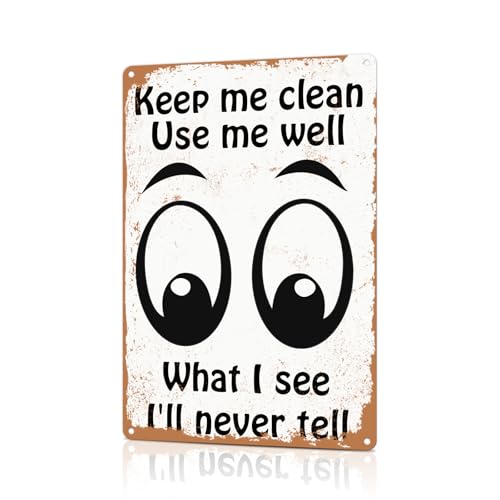 KAWAHONE 1 x lustiges Vintage-Metallschild mit Aufschrift "Keep Me Clean, Use Me Well, What I See I'll Never Tell", Badezimmer-Wandschild für Badezimmer, Küche oder Garage KAWAHONE 1 x lustiges Vintage-Metallschild mit Aufschrift "Keep Me Clean, Use Me Well, What I See I'll Never Tell", Badezimmer-Wandschild für Badezimmer, Küche oder Garage von KAWAHONE