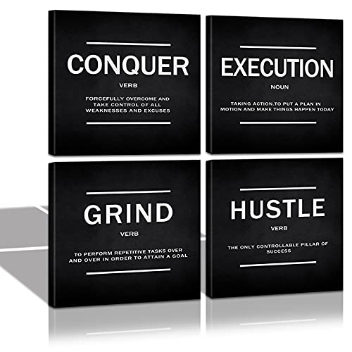 KAWAHONE Grind Hustle Ausführung Eroberung Wandkunst, Erfolg Leinwand Gemälde WandDekor Poster Gerahmte Inspiration Zitate Bild Motivierende Wandbehang Geschenk für Zuhause Büro Arbeitsplatz von KAWAHONE