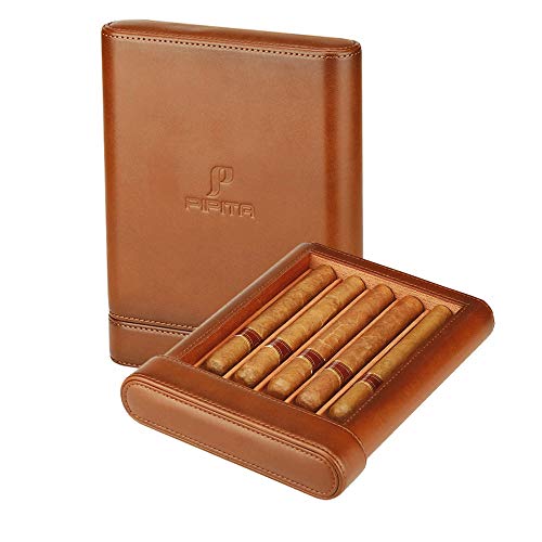 PIPITA Tragbarer Reise-Humidor, Eleganter Leder- Zigarren Humidor Zedernholz gefüttert für 5 Zigarren mit Luftbefeuchter (Enthält keine Zigarre) von PIPITA