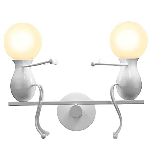 KAWELL Humanoid Kreative Wandleuchte Moderne Wandlampe LED Einfache Kerze Wandleuchte Art Deco Max 60W E27 Basis Eisen Halter für Schlafzimmer, Wohnzimmer, Bett, Treppe, Flur, Restaurant, Küche, Weiß von KAWELL