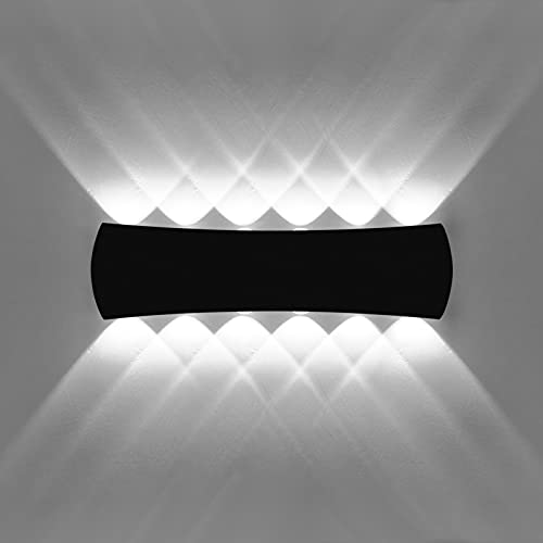 KAWELL 12W Modern Wandlampe LED Wandleuchte Up Down Aluminium Wandbeleuchtung Innen Außen Wasserdicht IP65 für Schlafzimmer Badezimmer Treppen Veranda Flur Korridor Wohnzimmer, Schwarz 6000K von KAWELL
