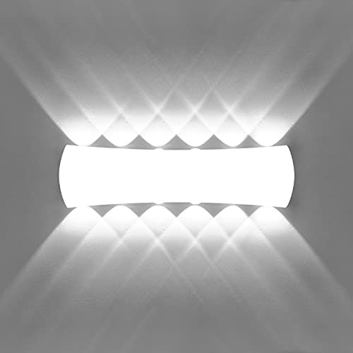 KAWELL 12W Modern Wandlampe LED Wandleuchte Up Down Aluminium Wandbeleuchtung Innen Außen Wasserdicht IP65 für Schlafzimmer Badezimmer Treppen Veranda Flur Korridor Wohnzimmer, Weiß 6000K von KAWELL