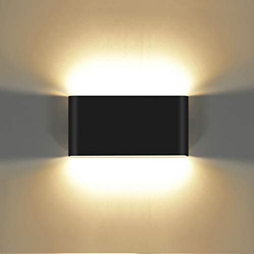 KAWELL 12W Modern Wandlampe LED Wandleuchte Up Down Aluminium Wandbeleuchtung Wasserdicht IP65 Innen Außen für Schlafzimmer Badezimmer Wohnzimmer Flur Treppen Korridor, Schwarz 3000K von KAWELL