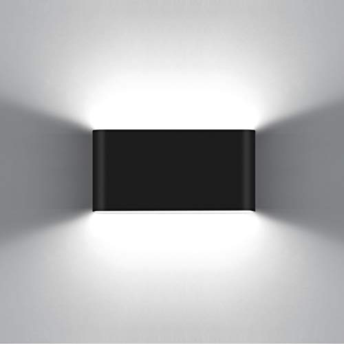 KAWELL 12W Modern Wandlampe LED Wandleuchte Up Down Aluminium Wandbeleuchtung Wasserdicht IP65 Innen Außen für Schlafzimmer Badezimmer Wohnzimmer Flur Treppen Korridor, Schwarz 6000K von KAWELL