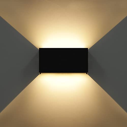 KAWELL 12W Modern Wandleuchte LED Wandlampe Up Down Einstellbarer Abstrahlwinkel Aluminium Wandbeleuchtung Innen Außen Wasserdicht IP65 für Badezimmer Treppen Schlafzimmer Wohnzimmer, Schwarz 3000K von KAWELL