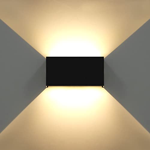 KAWELL 24W Modern Wandleuchte LED Wandlampe Up Down Einstellbarer Abstrahlwinkel Aluminium Wandbeleuchtung Innen Außen Wasserdicht IP65 für Badezimmer Treppen Schlafzimmer Wohnzimmer, Schwarz 3000K von KAWELL