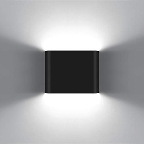 KAWELL 6W Modern Wandlampe LED Wandleuchte Up Down Aluminium Wandbeleuchtung Wasserdicht IP65 Innen Außen für Schlafzimmer Badezimmer Wohnzimmer Flur Treppen Korridor, Schwarz 6000K von KAWELL