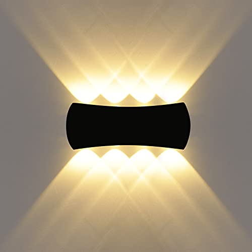 KAWELL 8W Modern Wandlampe LED Wandleuchte Up Down Aluminium Wandbeleuchtung Innen Außen Wasserdicht IP65 für Schlafzimmer Badezimmer Treppen Veranda Flur Korridor Wohnzimmer, Schwarz 3000K von KAWELL