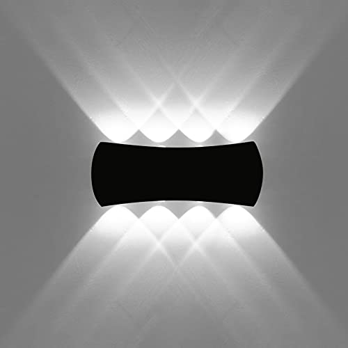 KAWELL 8W Modern Wandlampe LED Wandleuchte Up Down Aluminium Wandbeleuchtung Innen Außen Wasserdicht IP65 für Schlafzimmer Badezimmer Treppen Veranda Flur Korridor Wohnzimmer, Schwarz 6000K von KAWELL