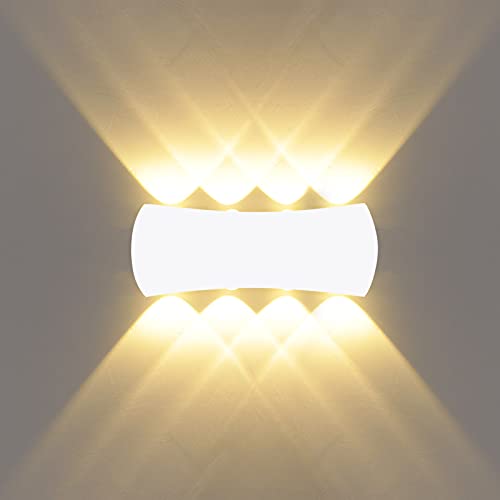 KAWELL 8W Modern Wandlampe LED Wandleuchte Up Down Aluminium Wandbeleuchtung Innen Außen Wasserdicht IP65 für Schlafzimmer Badezimmer Treppen Veranda Flur Korridor Wohnzimmer, Weiß 3000K von KAWELL