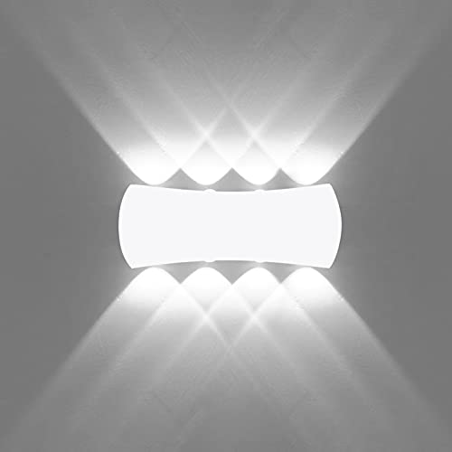 KAWELL 8W Modern Wandlampe LED Wandleuchte Up Down Aluminium Wandbeleuchtung Innen Außen Wasserdicht IP65 für Schlafzimmer Badezimmer Treppen Veranda Flur Korridor Wohnzimmer, Weiß 6000K von KAWELL