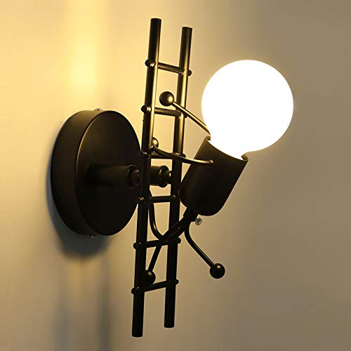 KAWELL Humanoid Kreative Wandleuchte Innen Wandlampe Modern Kerze Wandleuchte Art Deco Max 60W E27 Basis Eisen Halter für Schlafzimmer, Kinderzimmer, Wohnzimmer, Treppe, Flur, Restaurant, Schwarz von KAWELL