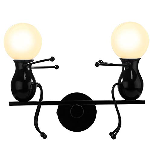 KAWELL Humanoid Kreative Wandleuchte Moderne Wandlampe LED Einfache Kerze Wandleuchte Art Deco Max 60W E27 Basis Eisen Halter für Schlafzimmer, Wohnzimmer, Treppe, Flur, Restaurant, Küche, Schwarz von KAWELL