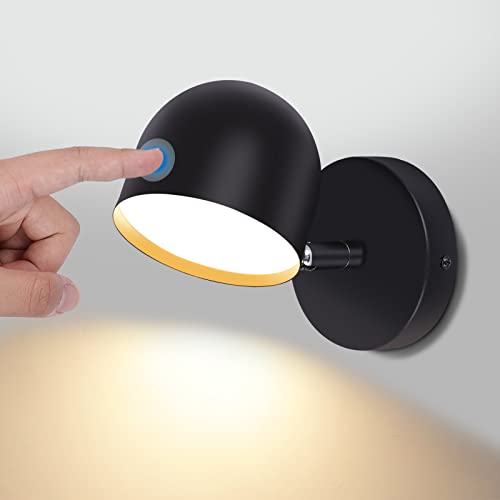 KAWELL Innen LED Wandleuchte Berührungssensitiv Lesewandleuchte Stufenlos Dimmbar LED Wandstrahler 350° Freie Drehung für Schlafzimmer Nachttisch Wohnzimmer Treppen Flur Korridor, Schwarz 3000K von KAWELL
