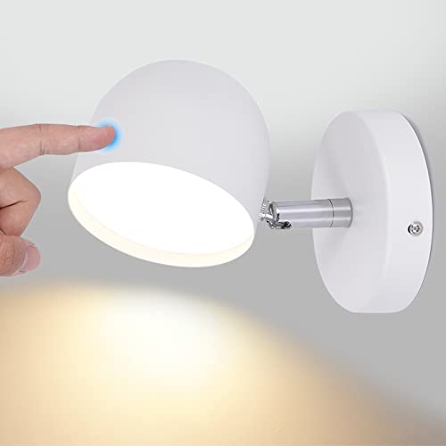 KAWELL Innen LED Wandleuchte Berührungssensitiv Lesewandleuchte Stufenlos Dimmbar LED Wandstrahler 350° Freie Drehung für Schlafzimmer Nachttisch Wohnzimmer Treppen Flur Korridor, Weiß 3000K von KAWELL