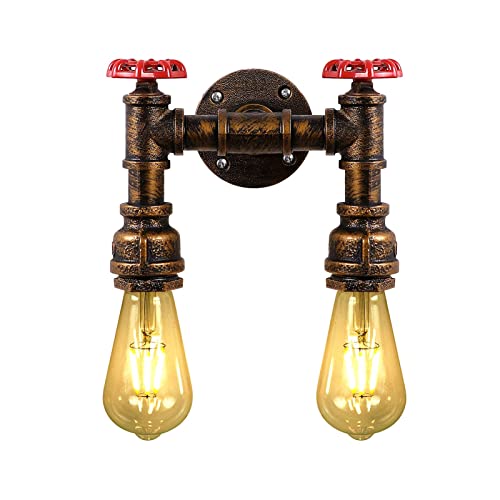 KAWELL Kreative Wasserrohr Vintage Kerze Wandleuchte Industrielle Retro Wandlampe Schmiedeeisen E27 60W Max für Restaurant Cafe Bar Flur Küche Schlafzimmer, Goldfarben x 2 von KAWELL