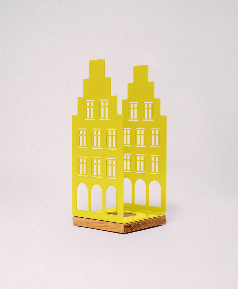 KAWENTSMANN Windlicht Nobelstrehle Nr.2 (1 x Windlicht), Aus pulverbeschichtetem Metall und geöltem Eichenholz, Handgefertigt von KAWENTSMANN