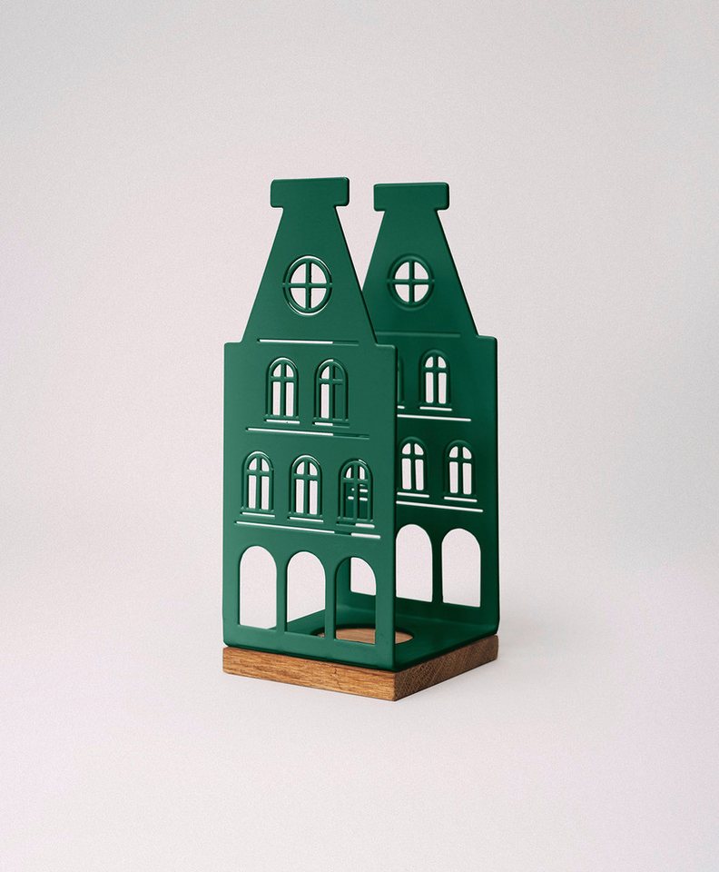 KAWENTSMANN Windlicht Nobelstrehle Nr.3, Aus pulverbeschichtetem Metall und geöltem Eichenholz, Handgefertigt von KAWENTSMANN