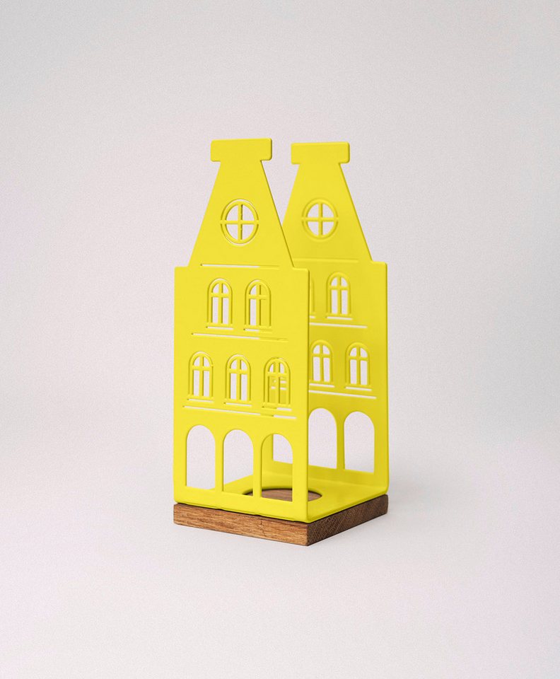 KAWENTSMANN Windlicht Nobelstrehle Nr.3, Aus pulverbeschichtetem Metall und geöltem Eichenholz, Handgefertigt von KAWENTSMANN