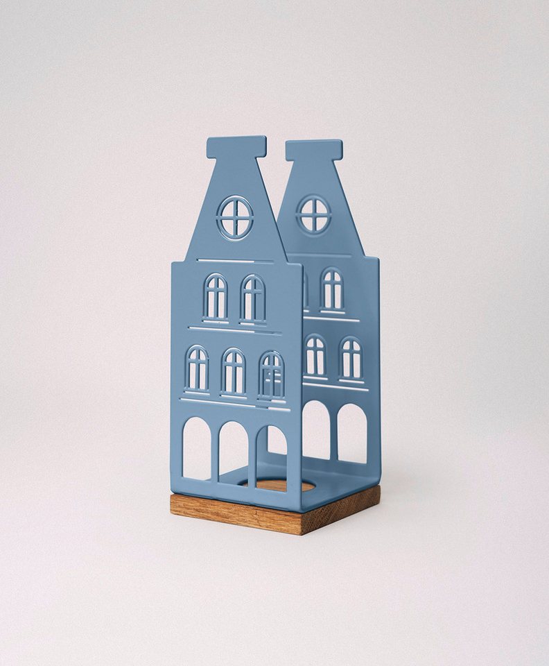 KAWENTSMANN Windlicht Nobelstrehle Nr.3, Aus pulverbeschichtetem Metall und geöltem Eichenholz, Handgefertigt von KAWENTSMANN