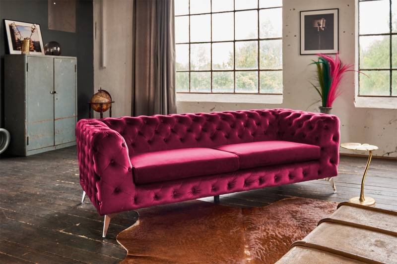 KAWOLA 3-Sitzer NARLA, Sofa Couch Chesterfield Velvet verschiedene Farben 219x84 cm von KAWOLA