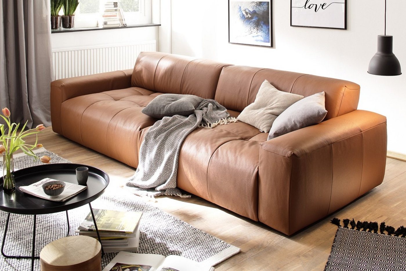 KAWOLA 3-Sitzer PALACE, Big Sofa mit Sitztiefenverstellung Leder versch. Farben von KAWOLA