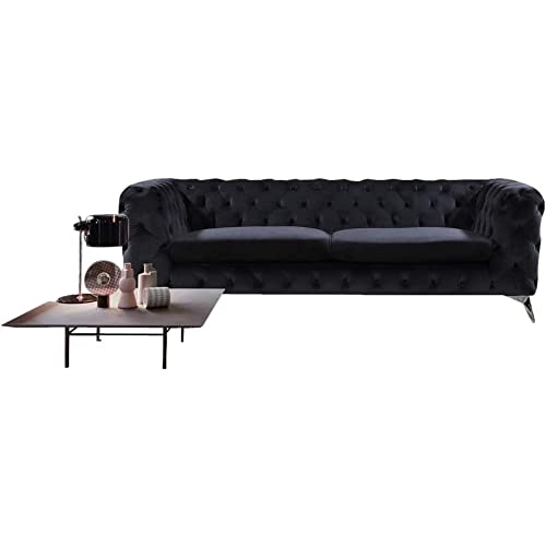 KAWOLA Chesterfield Sofa Samt NARLA Samt Sofa B/H/T: 219 x 68 x 84cm I Chesterfield Couch Federkern I Federkern Couch I Federkern Sofa Wohnzimmer Velvet - Schwarz UVP= 1.499,00 € von KAWOLA