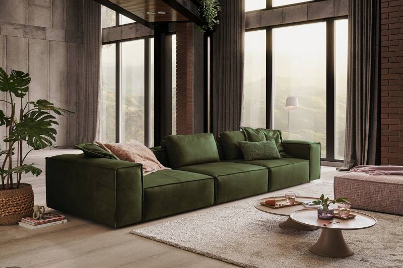KAWOLA 4-Sitzer CARMO, Sofa Couch Leder verschiedene Farben 366x118 cm von KAWOLA
