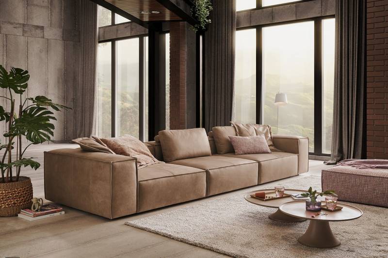 KAWOLA 4-Sitzer CARMO, Sofa Couch Leder verschiedene Farben 366x118 cm von KAWOLA