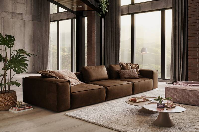 KAWOLA 4-Sitzer CARMO, Sofa Couch Leder verschiedene Farben 366x118 cm von KAWOLA
