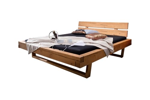KAWOLA Holzbett MALA 200x200cm - Massivholzbett aus Kiefernholz, eichefarbig, Doppelbett mit robustem Design, bettgestell Holz von KAWOLA