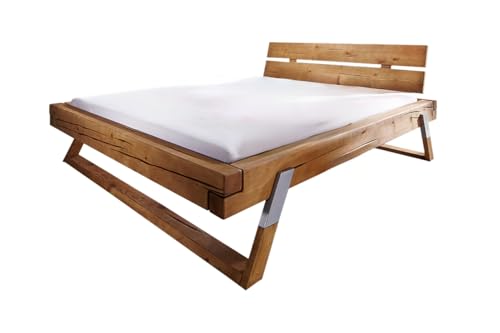 KAWOLA Doppelbett Holzbett Balkenbett Bett TOMA Fichte Eichefarbig Massiv 180x200cm, Massivholzbett Rustikales Design, Schlafzimmermöbel von KAWOLA