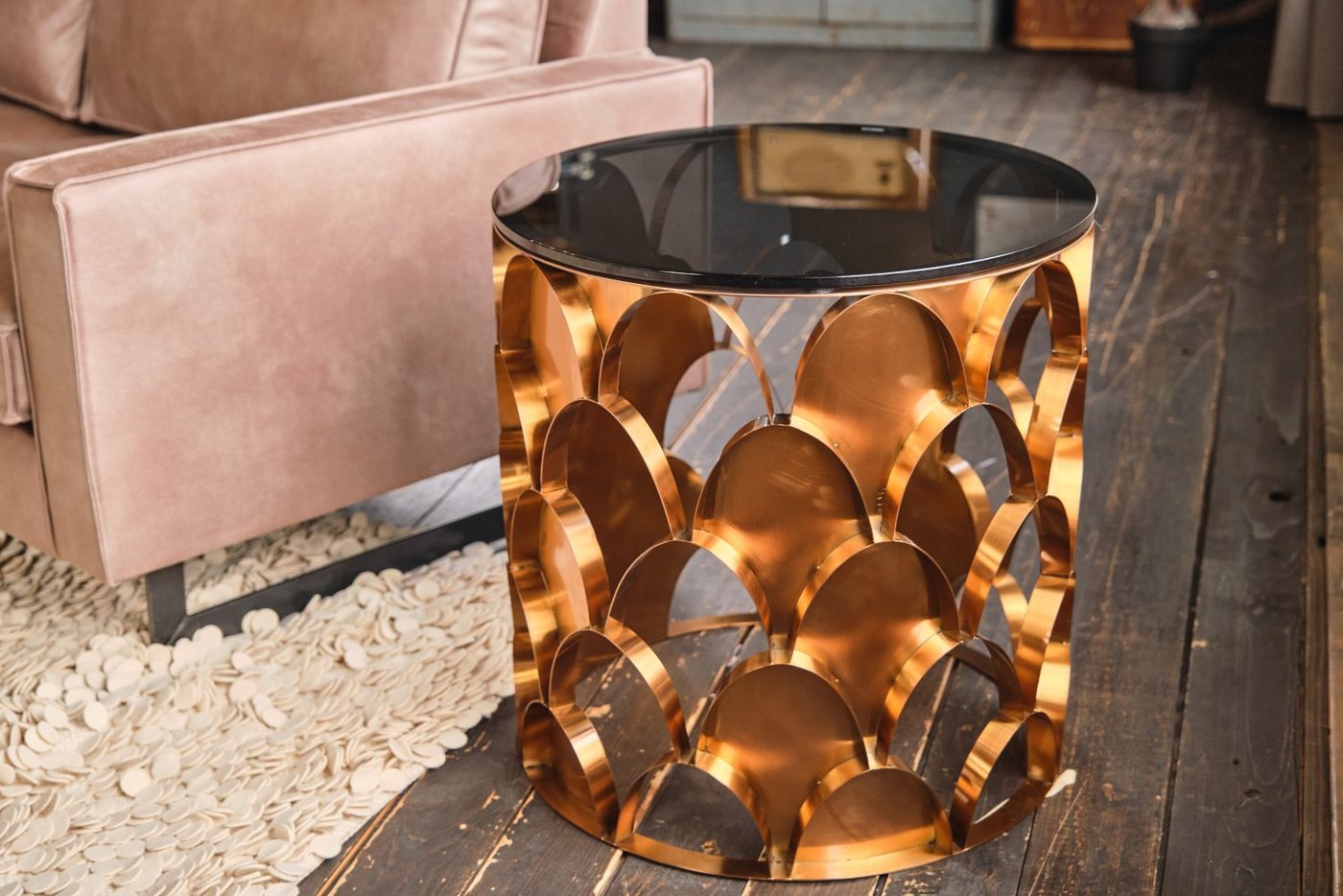 KAWOLA Beistelltisch MEDINA, Tisch Glastisch Gestell rosé gold von KAWOLA