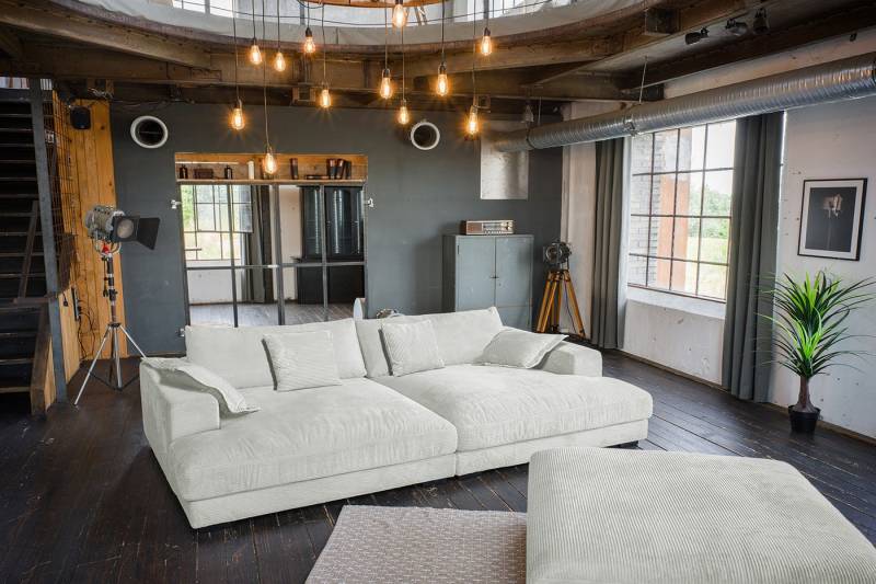 KAWOLA Big-Sofa MADELINE, Couch mit Hocker und 4 Zierkissen Cord verschiedene Farben 290x170 cm von KAWOLA
