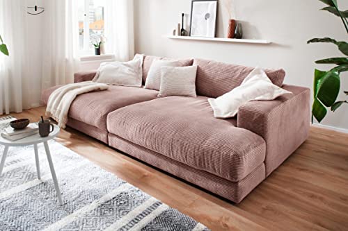 KAWOLA - Big Sofa Madeline - Zeitloses Designer Cord XXL Couch - Komfortabel & Eleganz - 290x86x170cm, Rosa, Polyester von KAWOLA