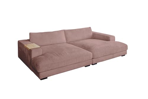 KAWOLA Big Sofa Megacouch Madeline Sofa, Holztablett für Armlehne, Cord Rosa, 156x60x170 cm - Couch Wohnzimmer & Lounge von KAWOLA