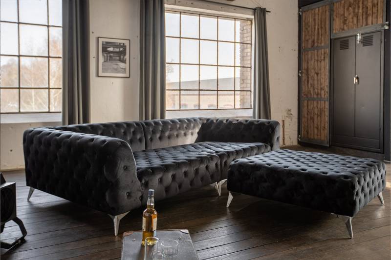KAWOLA Big-Sofa NARLA, Couch Chesterfield Velvet, mit oder ohne Hocker, 280x140 cm von KAWOLA