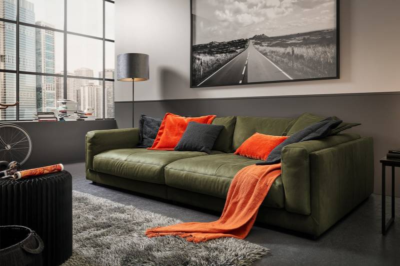 KAWOLA Big-Sofa RAINA, Couch Cord oder Leder verschiedene Farben 254x150 cm von KAWOLA