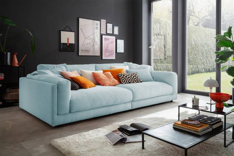 KAWOLA Big-Sofa RAINA, Couch Cord oder Leder verschiedene Farben 254x150 cm von KAWOLA