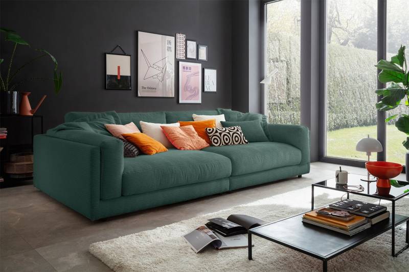 KAWOLA Big-Sofa RAINA, Couch Cord oder Leder verschiedene Farben 254x150 cm von KAWOLA