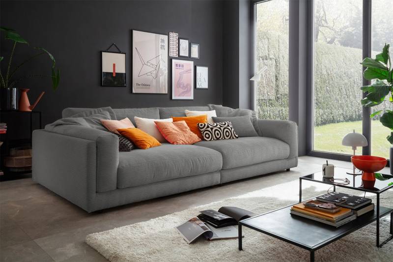 KAWOLA Big-Sofa RAINA, Couch Cord oder Leder verschiedene Farben 254x150 cm von KAWOLA